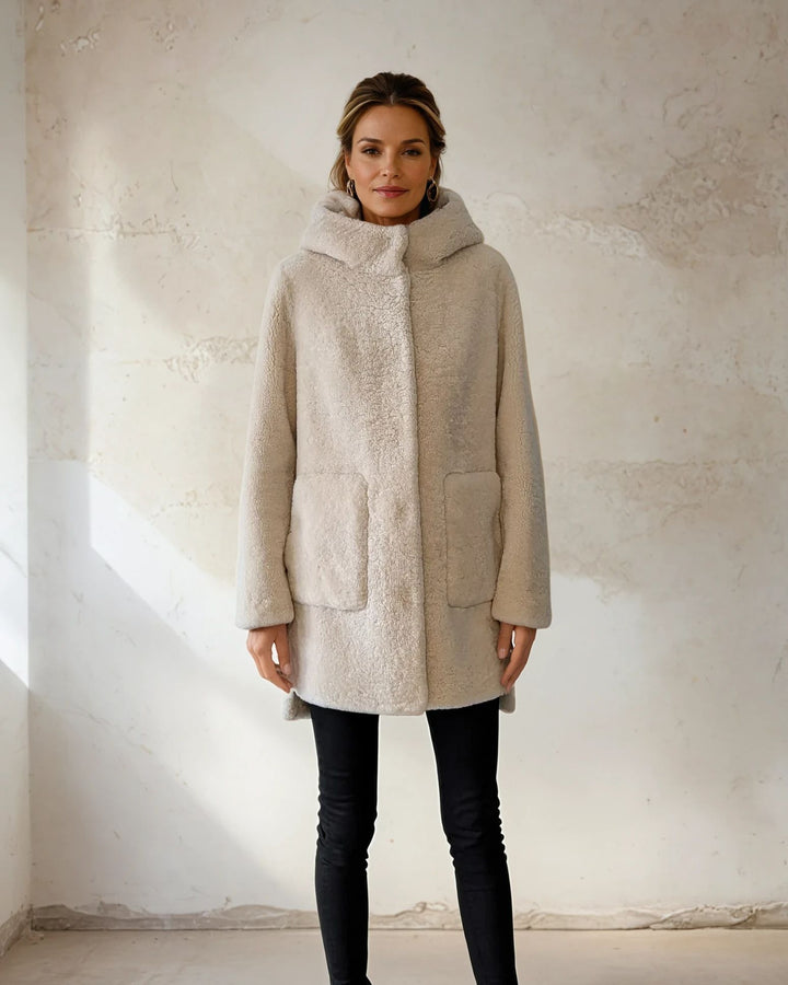 Ingeburg, 85 cm. - Hood - Agneau bouclé - Femmes - Beige