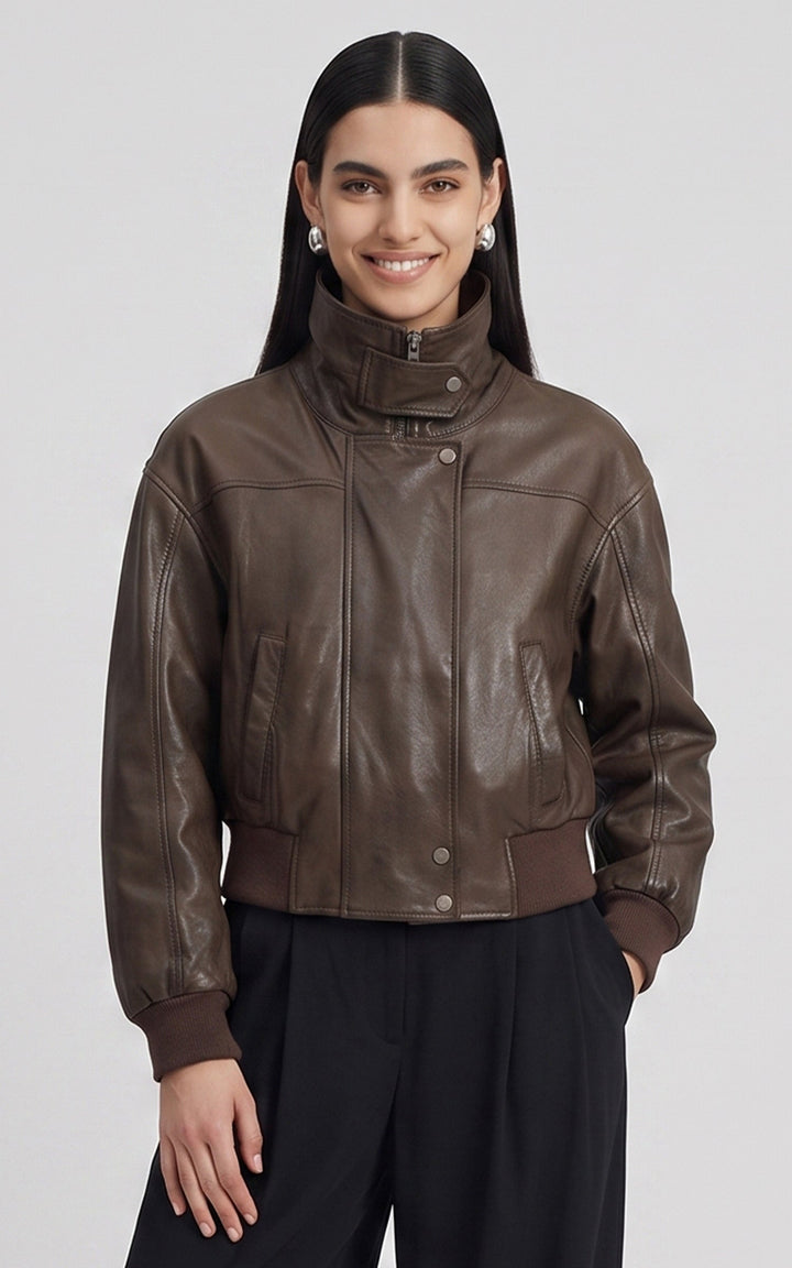 Brown Henriette Short Leather Blouson - Women