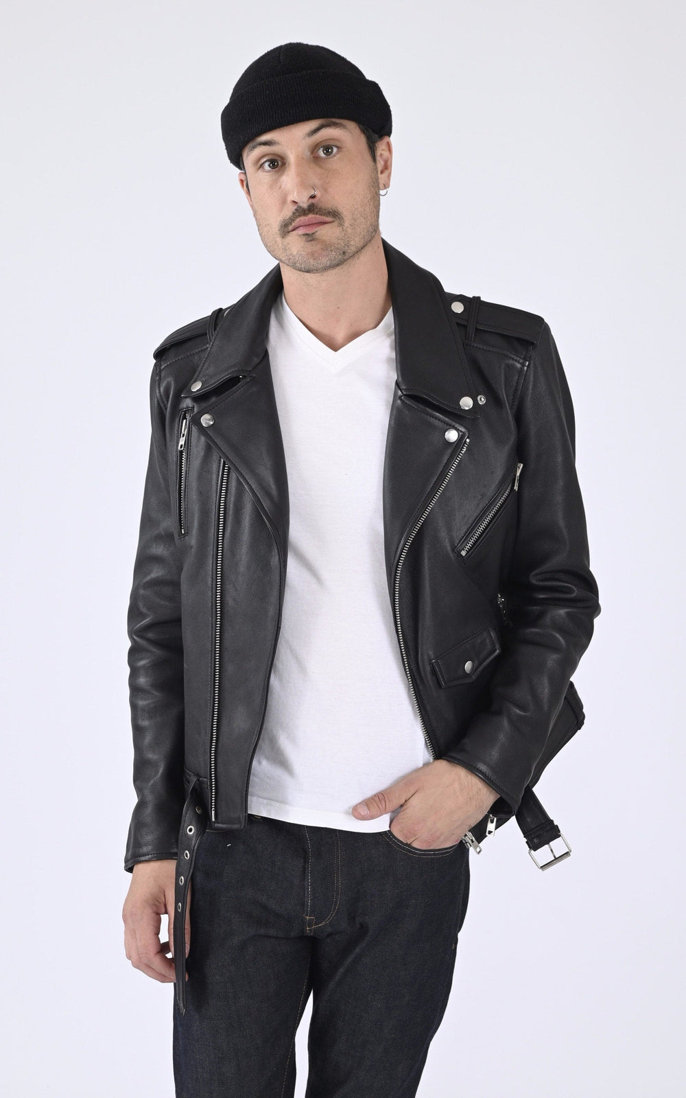 Perfecto Cuir Homme Serge pariente, modèle Style 17 de couleur noir