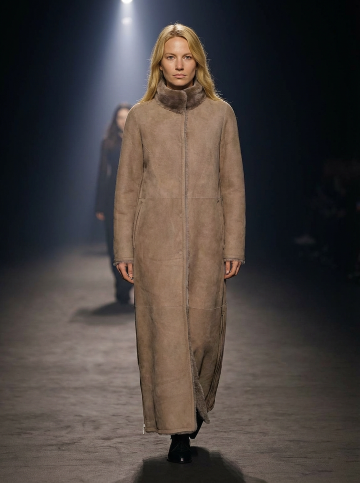 Flora, 125 cm. - Kaulus - mokkanahka - naiset leikkauskurssi - tumma tammi