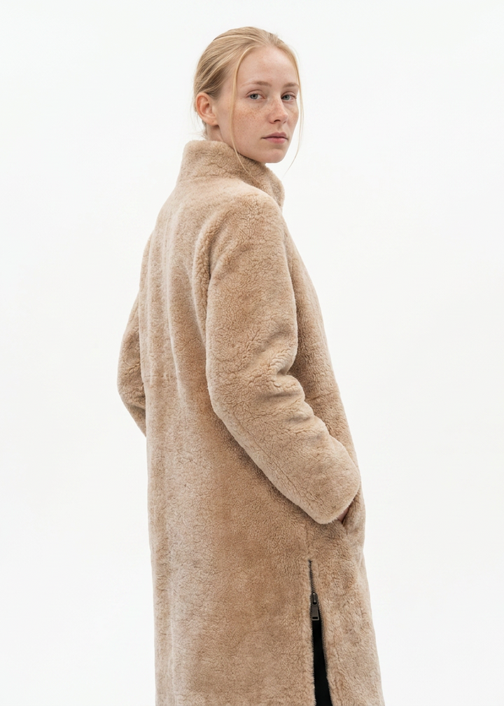 Filuka, 100 cm. - Collar Curly Lamb - Women Dark Beige