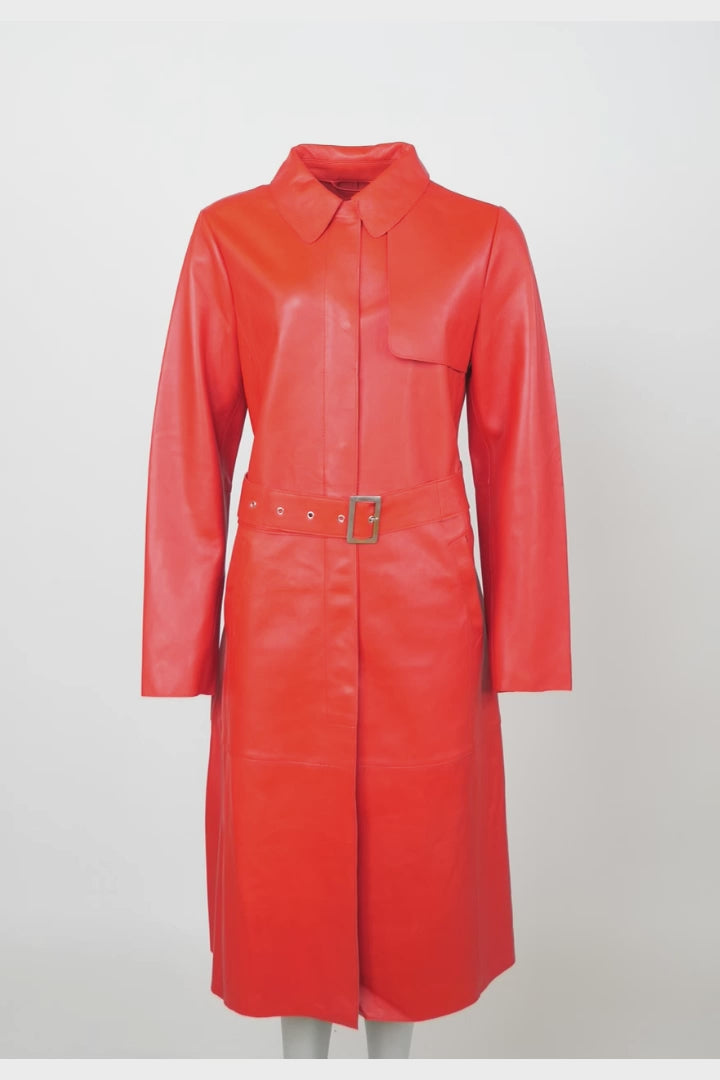 Alvison, 109 cm. - Lamb Dior Bonded Leather-Women - Fire Red