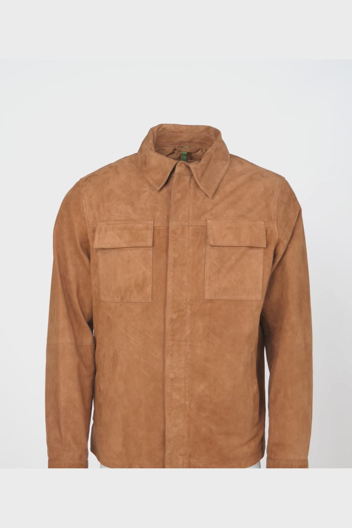 Howel 68 cm. Goat Suede jacket Man Dark Cognac Stampe Denmark