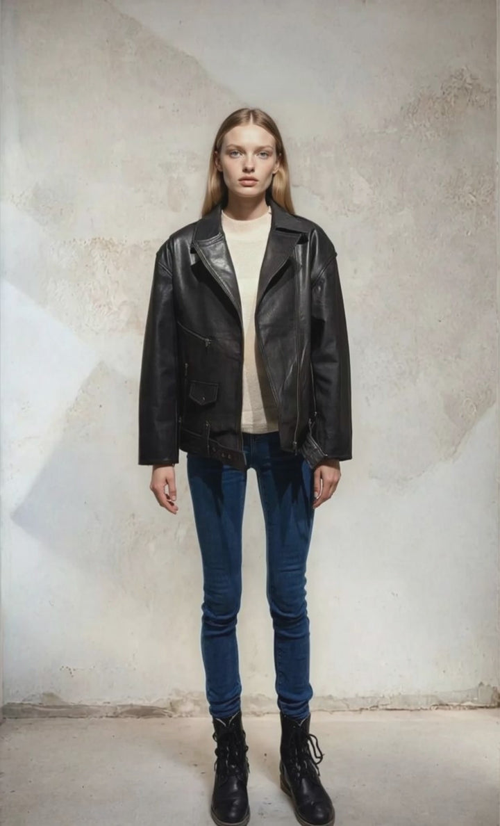 Illy, 62 cm. - Capra strofinata in pelle - Donne - Nero