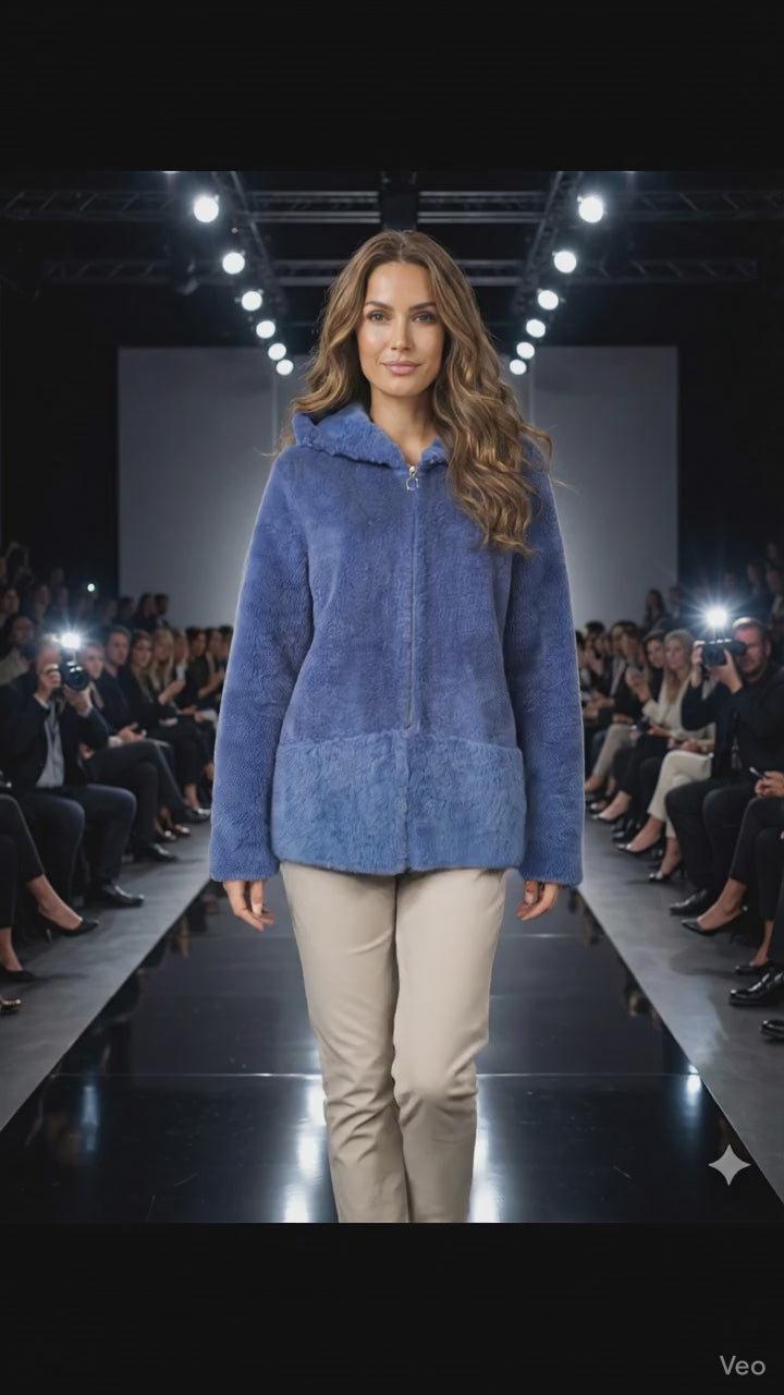 Ilda, 72 cm. - Cappuccio - lana d'aria - Donne - Blu