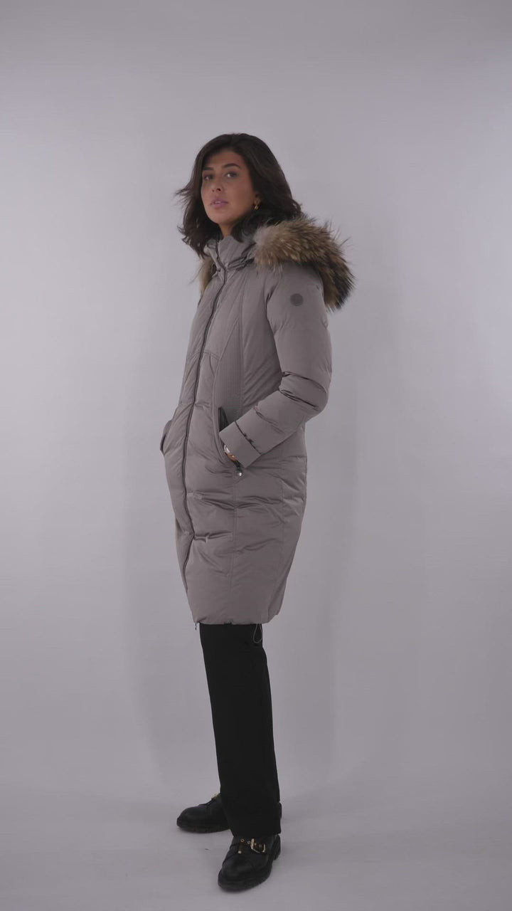 2931-620R Silver Grey down coat with fur trim - women