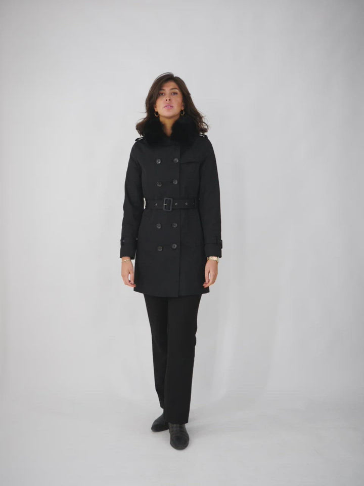 Floretta - Trench coat med varmt mellem foer - Dame - Sort