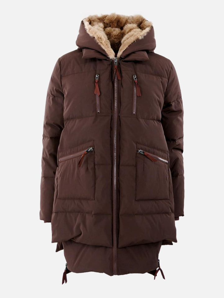 Forever, 90 cm. Down coat with hood - Women - Dark Brown
