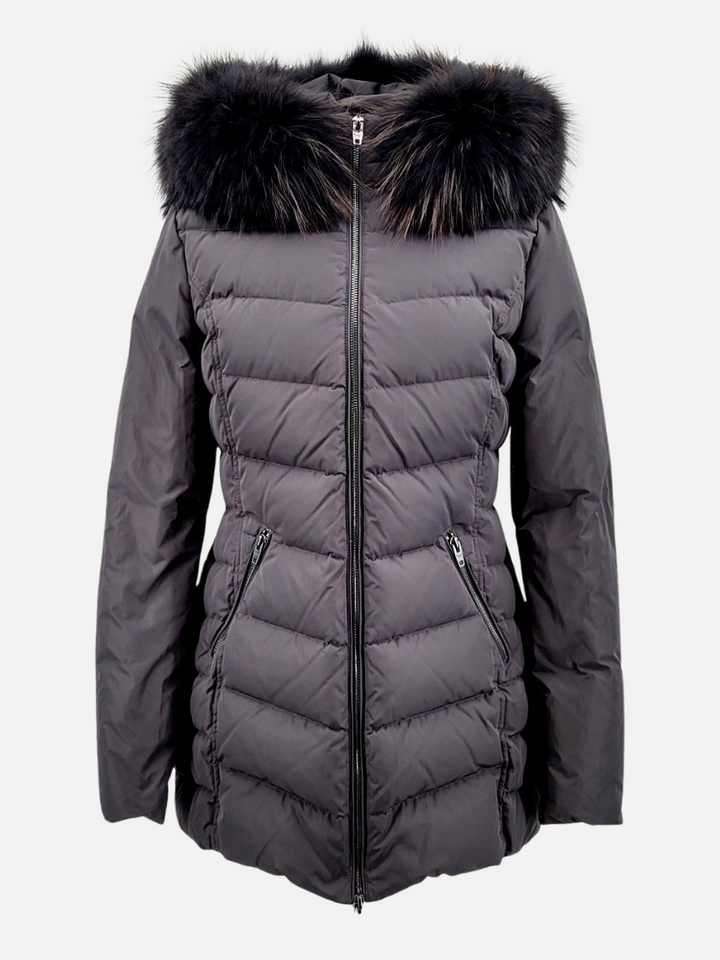 Brandy Antracite down jacket with fur trim - women