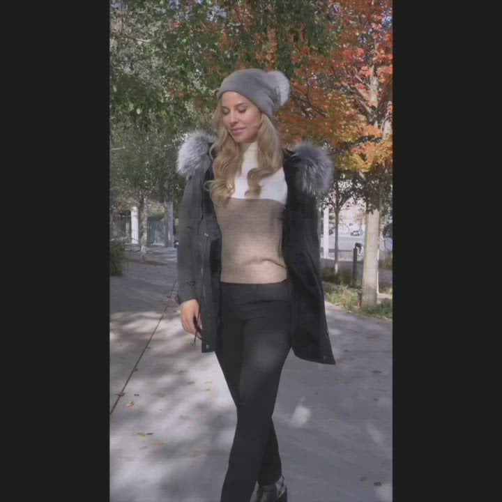 Mara Black down coat with fur trim - women