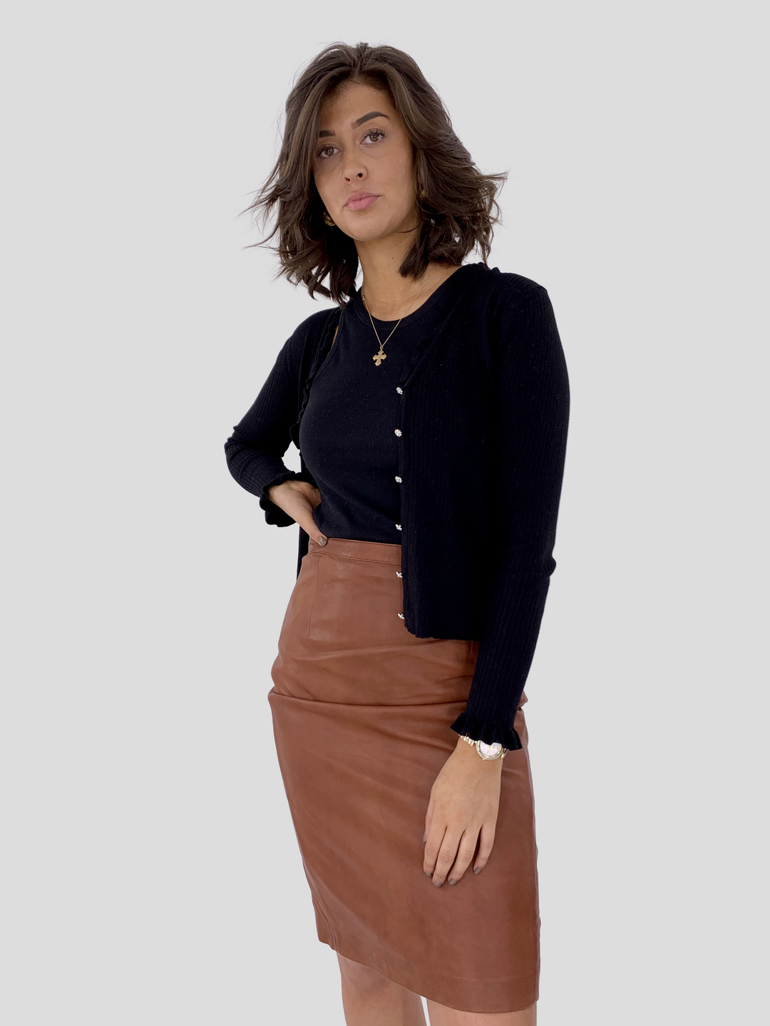 Alondra Skirt - Lamb Thick Leather - Women - Dark Tan