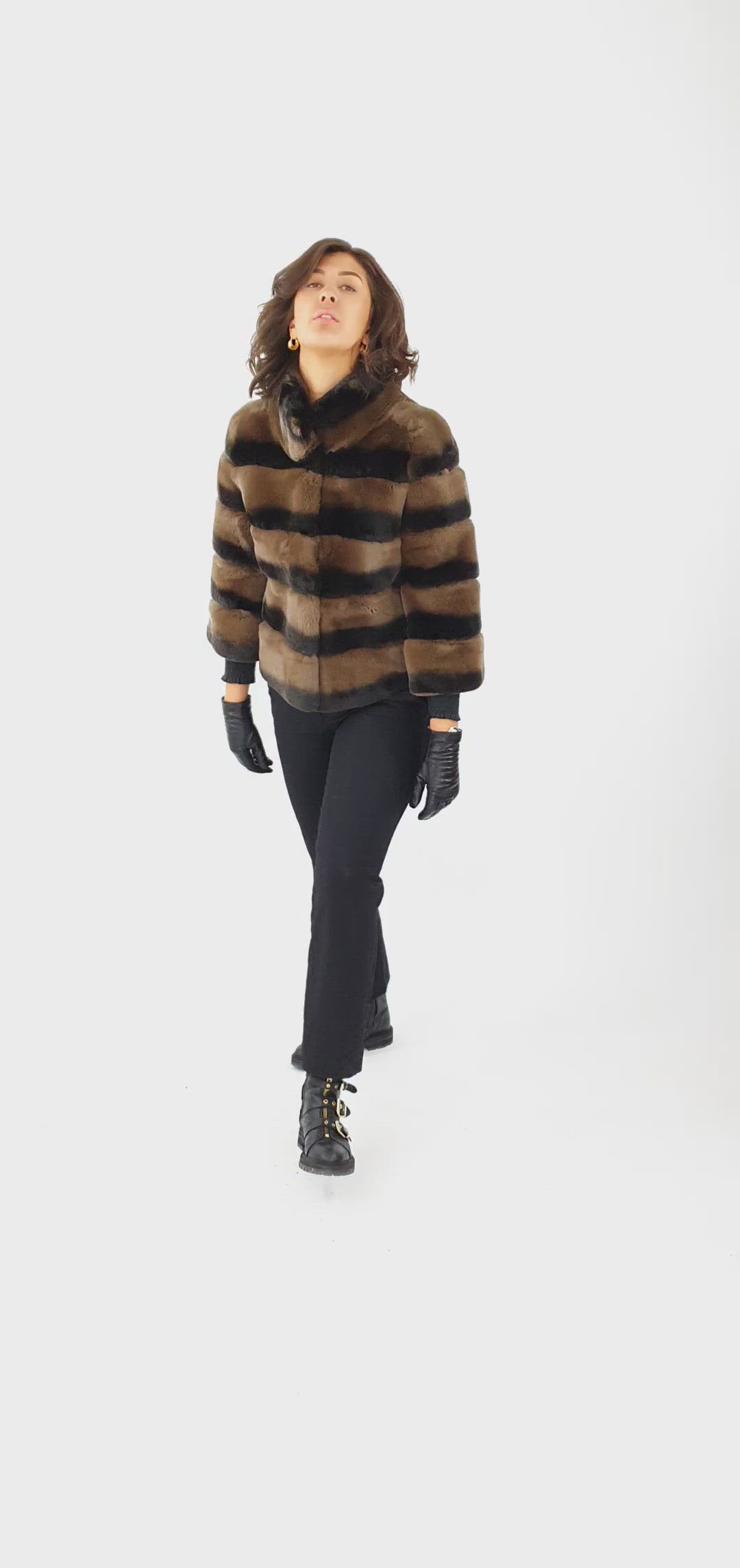 real lamb leather chinchilla fur jacket Vega, 60 cm. - Rex