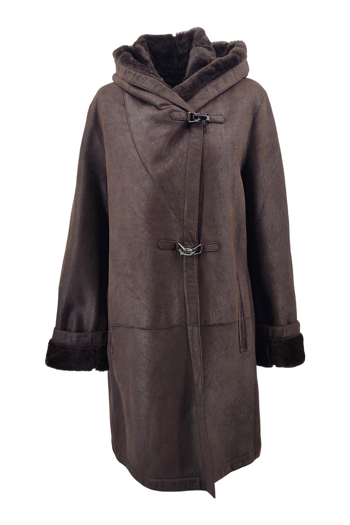 969, 90 cm. - Kapuze - Nappa Lamb Crack - Damen - Braun / Lamme Pels - Levinsky - Kvinde | STAMPE PELS