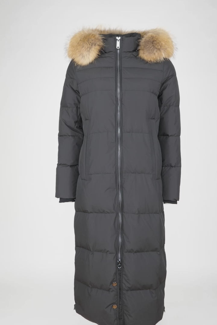 A1404-500R Black down coat with fur trim - women