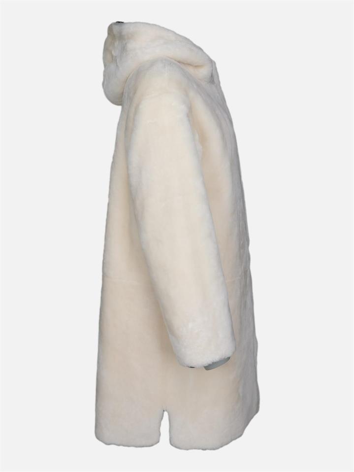 Gernsey 90 cm. -  lamme pels jakke - Hætte - Dame - Grå og hvid