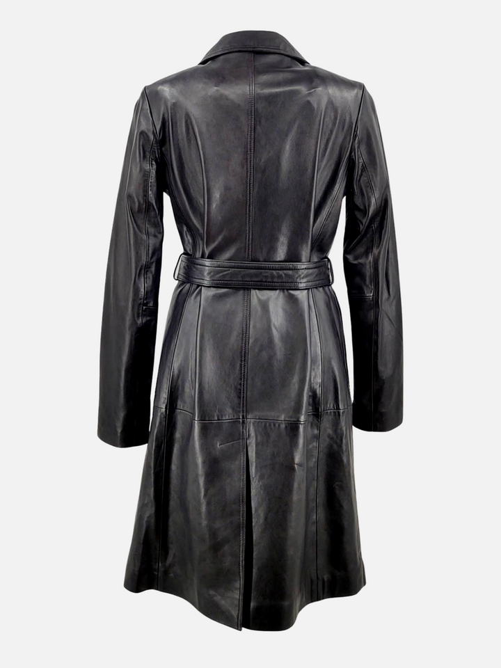 Amara sort læderjakke / trench coat - dame