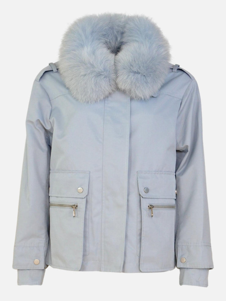 Geraldine, 60 cm. - Textile Jacket with Fur Collar - Women - Blue