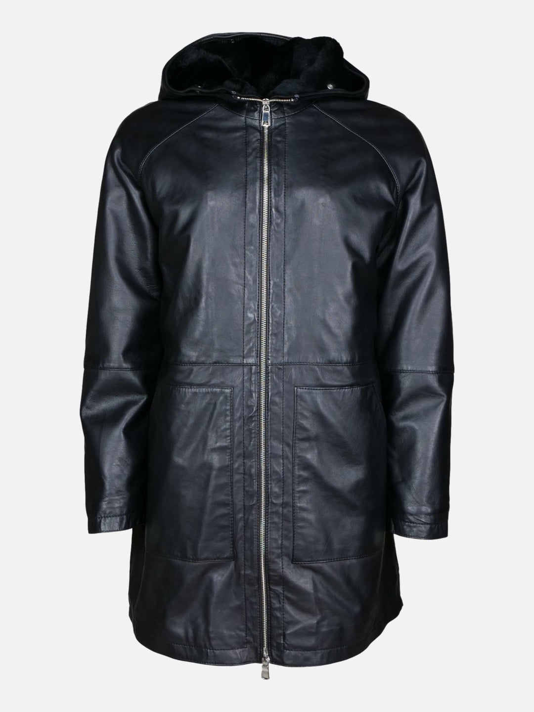 Danyal, 82 cm. - Leather jacket with hood - Women - Black