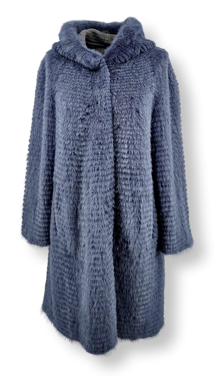 19-15005, 90 cm. - Hood - Mink & Wool - Women - Skye Blue | STAMPE PELS