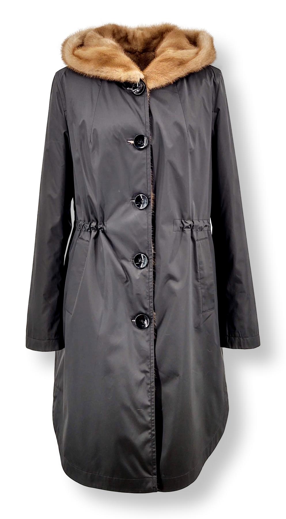 DPW98115-1, 92 cm. - Hood - Textile - Mink - Women - Black
