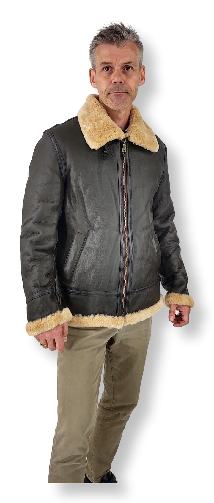 Elias Mens Bomber - Nappa Lamb Crack - Homme - Marron foncé