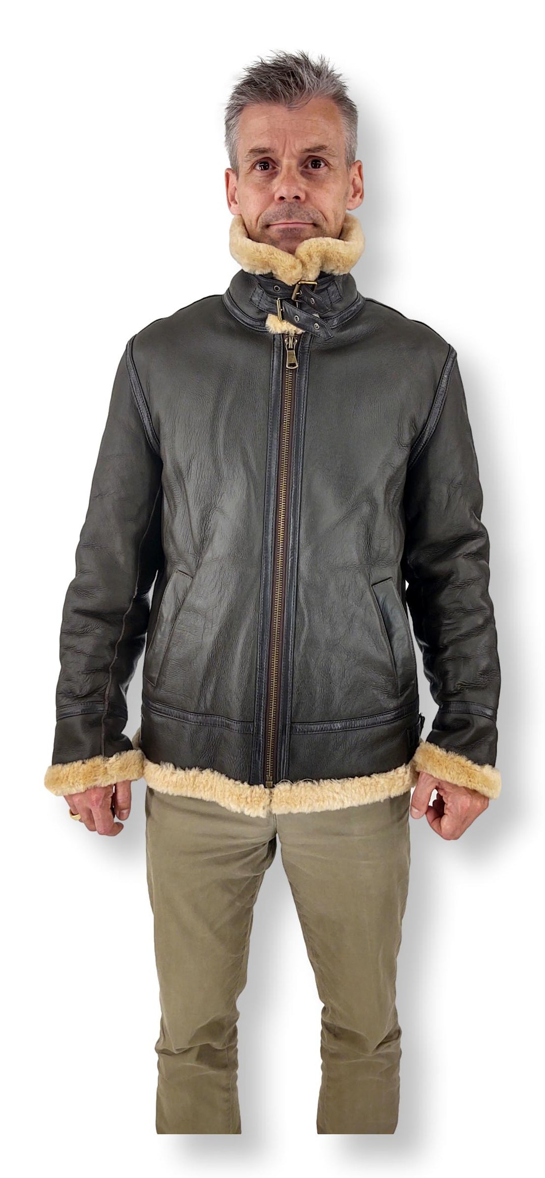 Elias Mens Bomber - Nappa Lamb Crack - Homme - Marron foncé