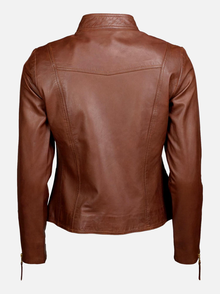 10245 Womens Jacket - Lamb Leather - Women - Dark Cognac