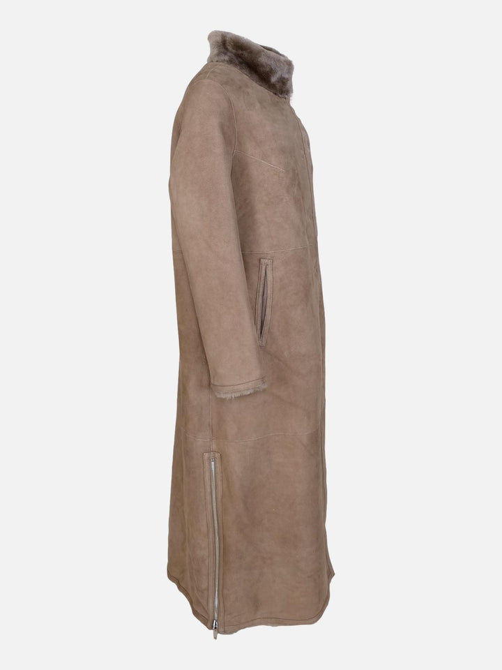 Flora, 125 cm. - Collar - Suede Lamb - Women shearling coat - Dark Oak
