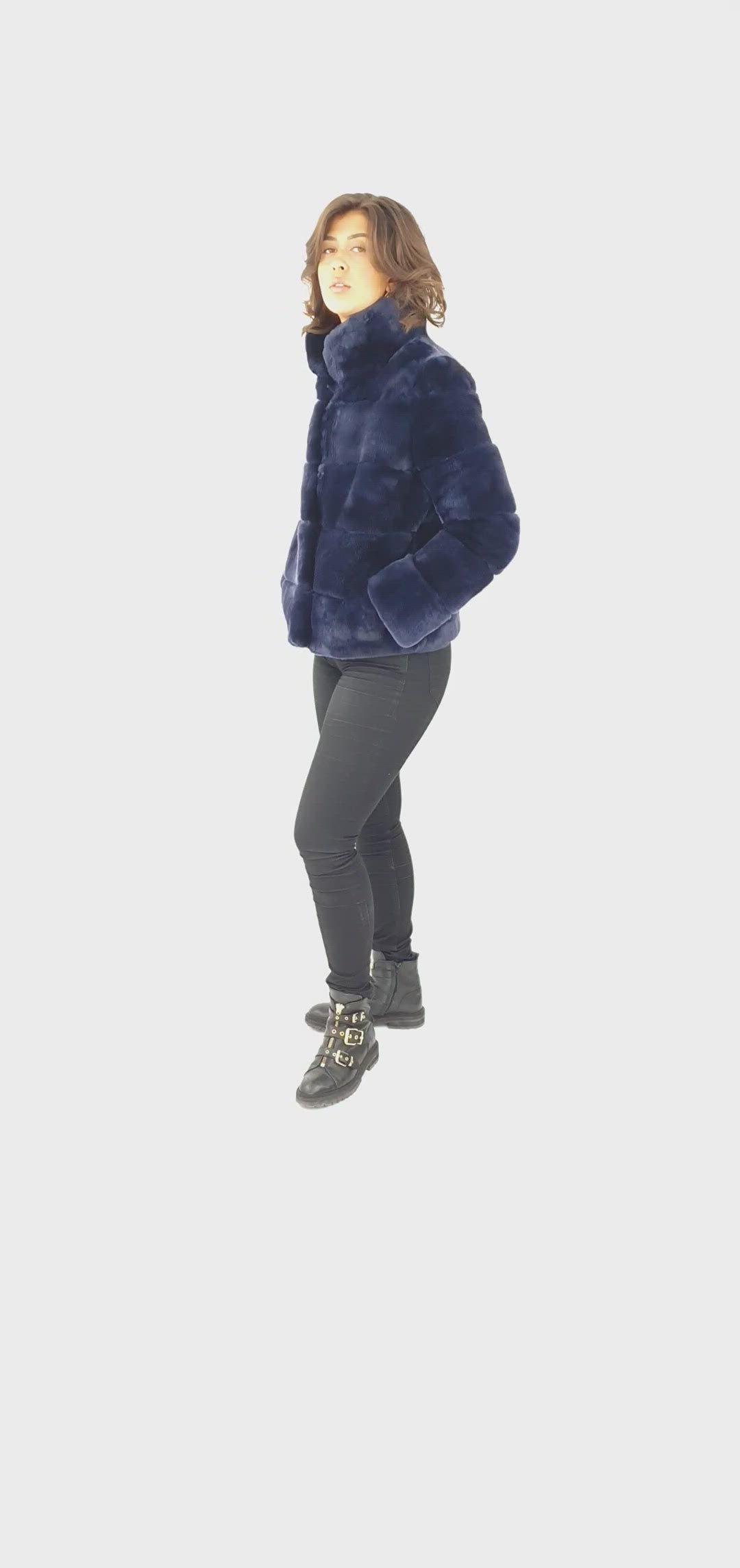 Petrovski, 60 cm. - Rex-rabbit jacket - Women - Navy blue